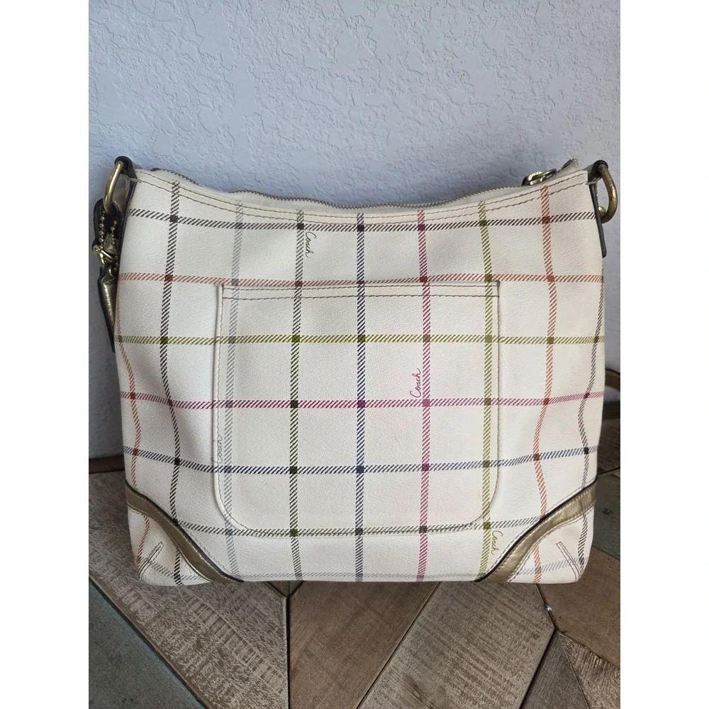 Coach Purse Womens‎ White Heritage Peyton Duffle Shoulder bag Plaid L1193-f19178